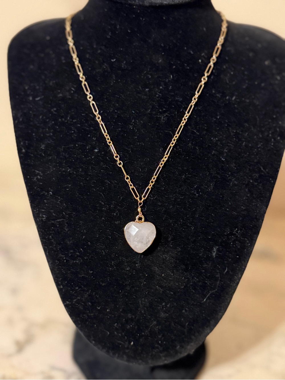 Milky Quartz Heart Necklace- handmade-